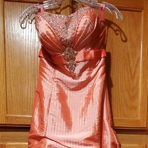 MAGGIE SOTTERO Coral Silk Sequence Prom Dress